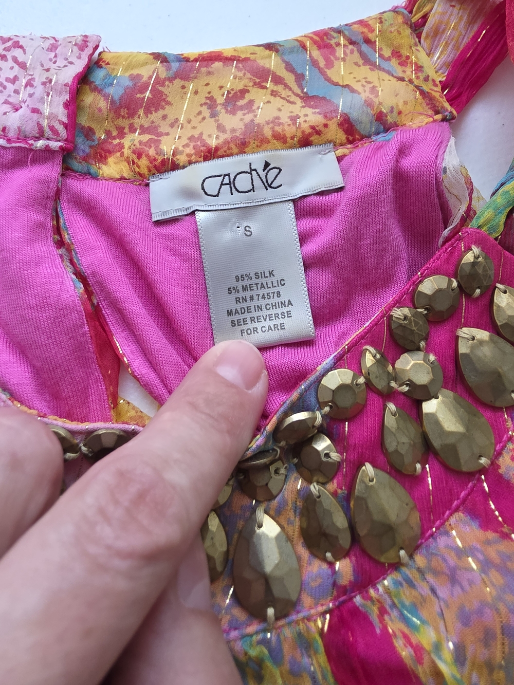 Cache Pink Multicolor Sleeveless Top with Gold Accent - Picture 2 of 5